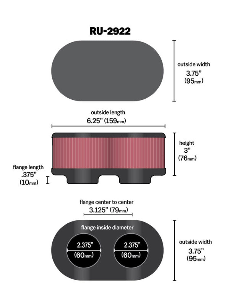 K&N Filter Universal Filter 2 3/4 inch Dual Flange GSXR Oval (2/Box) - Burkken Auto Parts