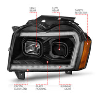 ANZO 2005-2007 Jeep Grand Cherokee Projector Headlights w/ Light Bar Switchback Black Housing - Burkken Auto Parts