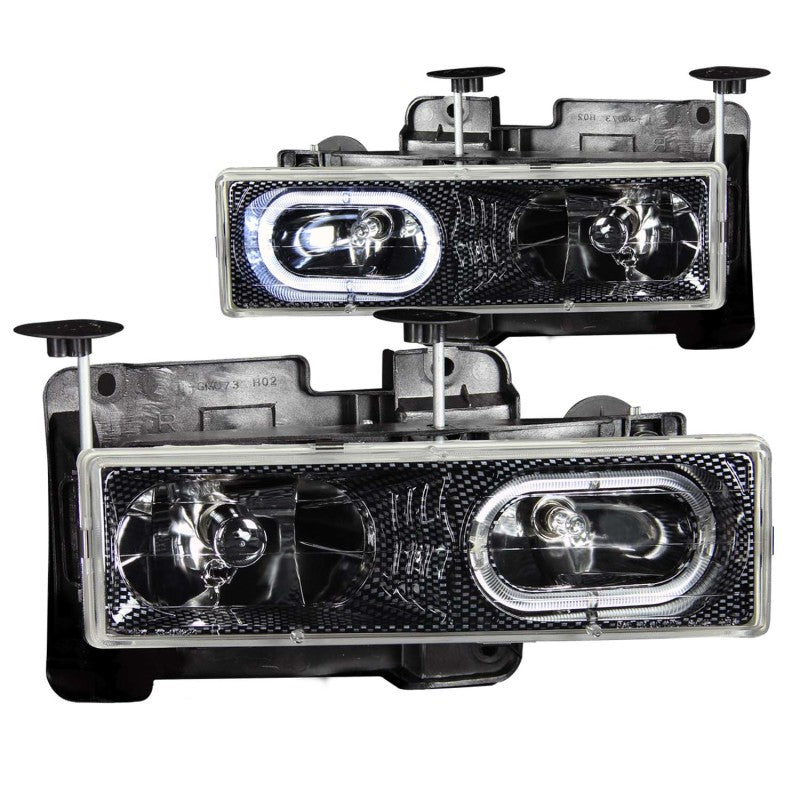ANZO 1988-1998 Chevrolet C1500 Crystal Headlights Carbon w/ Halo - Burkken Auto Parts