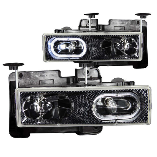 ANZO 1988-1998 Chevrolet C1500 Crystal Headlights Carbon w/ Halo - Burkken Auto Parts