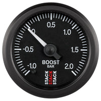 Autometer Stack 52mm -1 to +2 Bar (Incl T-Fitting) Pro Stepper Motor Boost Pressure Gauge - Black - Burkken Auto Parts