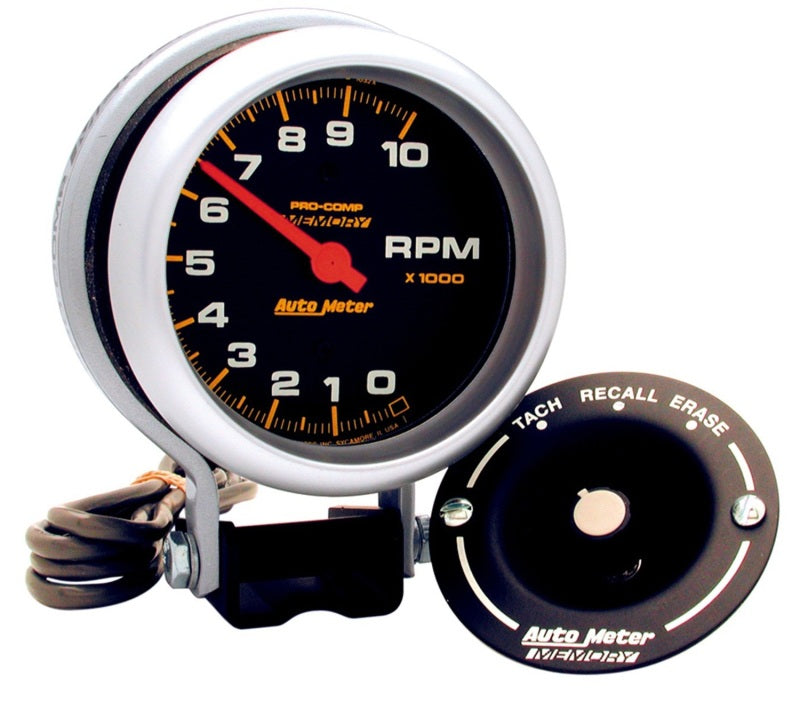 AutoMeter Gauge Tachometer 3-3/4in. 10K RPM Pedestal W/Peak Memory Pro-Comp - Burkken Auto Parts