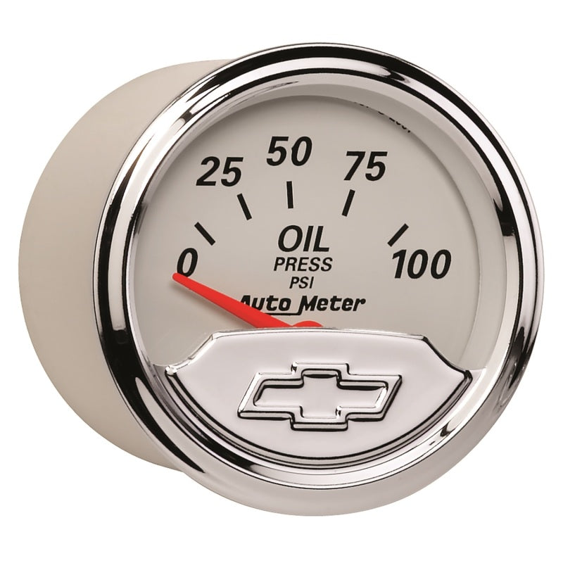 Autometer Chevy Vintage Bowtie 2-1/16in 0-100PSI Electronic Oil Pressure Gauge - Burkken Auto Parts