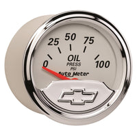 Autometer Chevy Vintage Bowtie 2-1/16in 0-100PSI Electronic Oil Pressure Gauge - Burkken Auto Parts