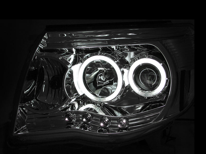 ANZO 2005-2011 Toyota Tacoma Projector Headlights w/ Halos Chrome - Burkken Auto Parts
