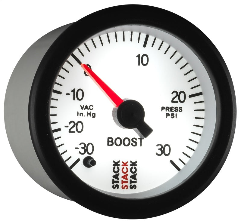 Autometer Stack 52mm -30INHG to +30 PSI (Incl T-Fitting) Pro Stepper Motor Boost Press Gauge - White - Burkken Auto Parts