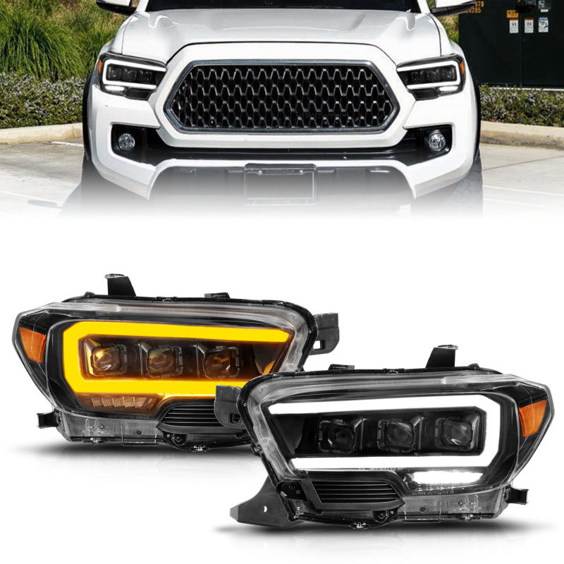 ANZO 16-22 Toyota Tacoma LED Projector Headlights w/ Light Bar Sequential Black Housing w/Initiation - Burkken Auto Parts
