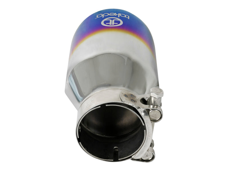aFe Takeda 304 Stainless Steel Clamp-On Exhaust Tip 2.5in Inlet / 4in Outlet - Blue Flame - Burkken Auto Parts