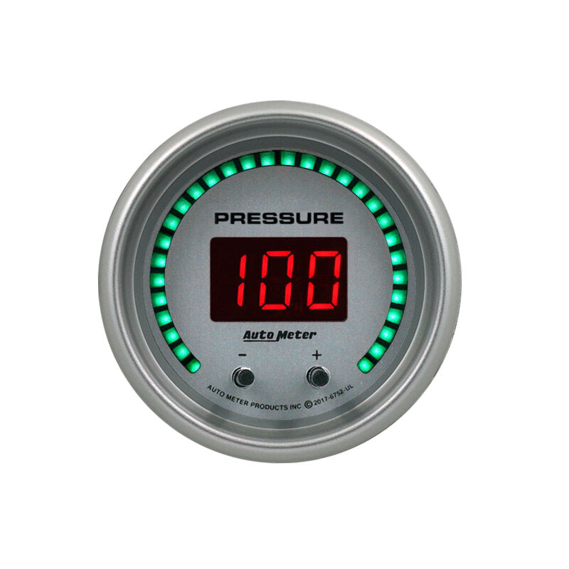 Autometer 52.4mm Silver Switchable 0-1600 PSI/0-110 BAR Fluid Pressure UltraLite Elite Digital Gauge - Burkken Auto Parts