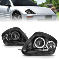 ANZO 2000-2005 Mitsubishi Eclipse Projector Headlights w/ Halo Black - Burkken Auto Parts
