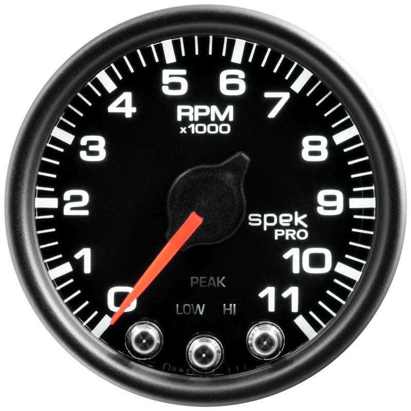 Autometer Spek-Pro Gauge Tach 2 1/16in 11K Rpm W/ Shift Light & Peak Mem Blk/Blk - Burkken Auto Parts