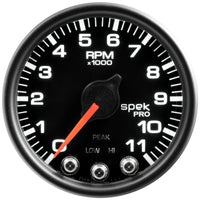 Autometer Spek-Pro Gauge Tach 2 1/16in 11K Rpm W/ Shift Light & Peak Mem Blk/Blk - Burkken Auto Parts