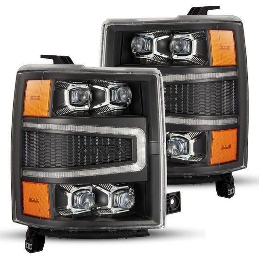 AlphaRex 04-15 Chevy 1500HD NOVA-Series LED Proj Headlights Black w/Activ Light/Seq Signal & SB DRL - Burkken Auto Parts