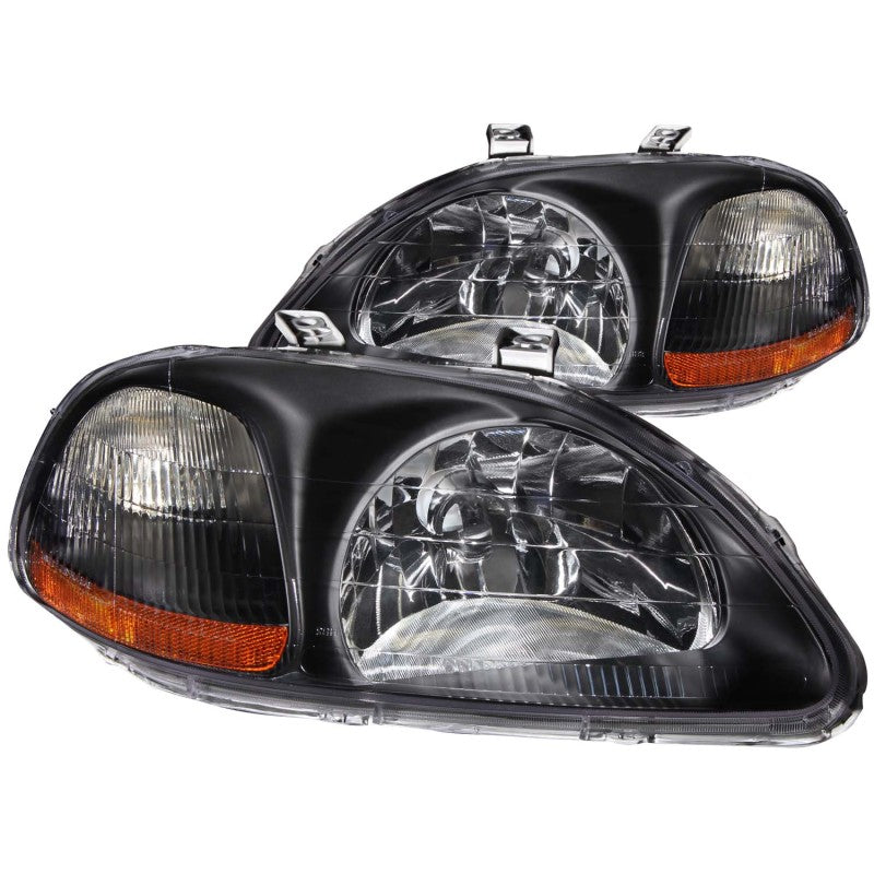 ANZO 1996-1998 Honda Civic Crystal Headlights Black - Burkken Auto Parts