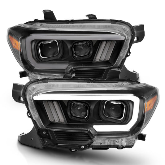 ANZO 2016-2017 Toyota Tacoma Projector Headlights w/ Plank Style Switchback Black w/ Amber - Burkken Auto Parts