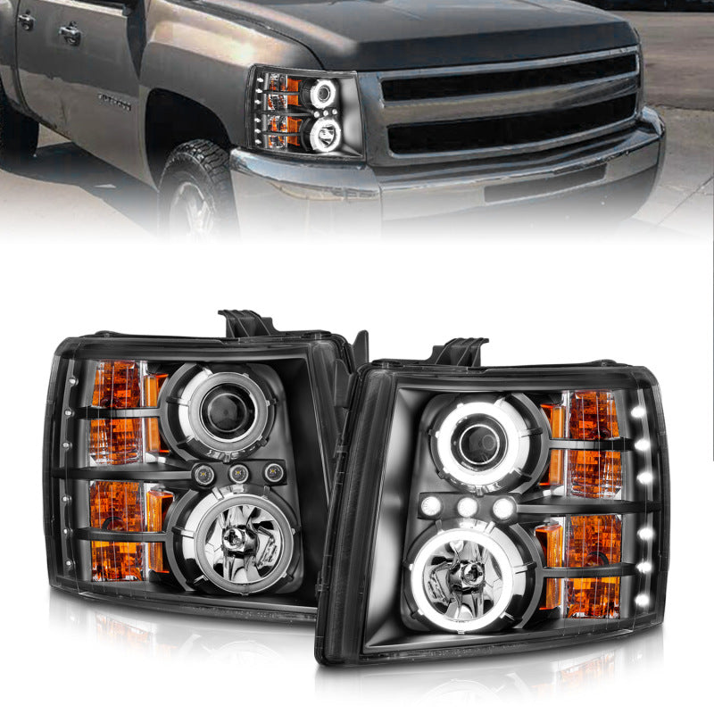 ANZO 2007-2013 Chevrolet Silverado 1500 Projector Headlights w/ Halo Black - Burkken Auto Parts