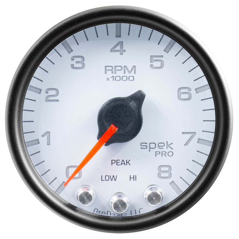 Autometer Spek-Pro Gauge Tach 2 1/16in 8K Rpm W/ Shift Light & Peak Mem Wht/Blk - Burkken Auto Parts