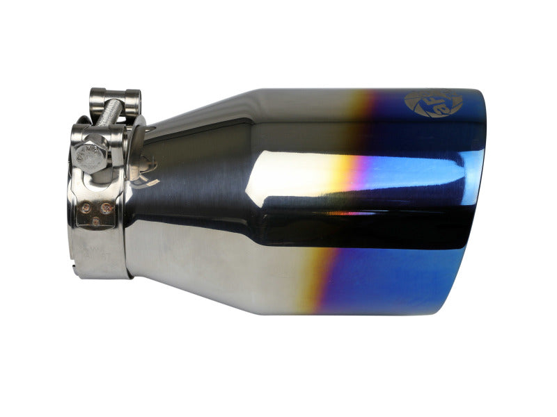 aFe Mach Force XP 304 Stainless Steel Clamp-On Exhaust Tip 2.5in Inlet / 4in Outlet - Blue Flame - Burkken Auto Parts