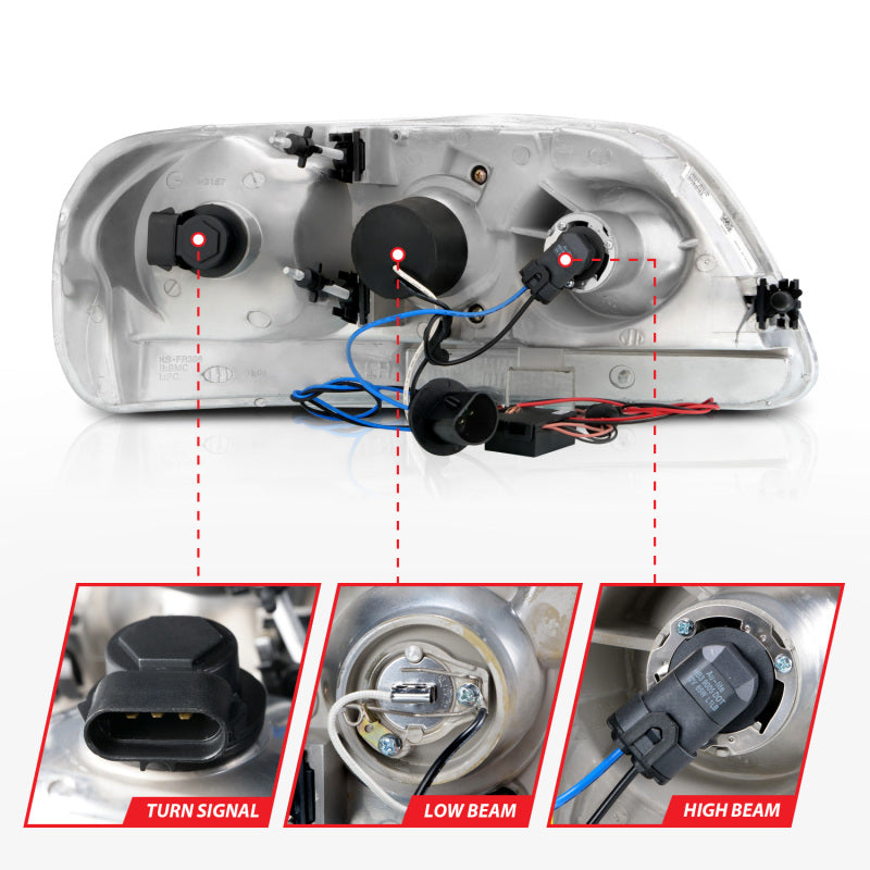 ANZO 1997.5-2003 Ford F-150 Projector Headlights w/ Halo Chrome 1pc - Burkken Auto Parts