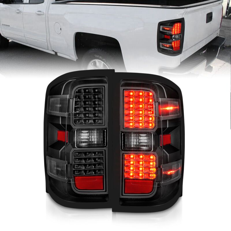 ANZO 15-19 Chevy Silverado 2500HD/3500HD (Factory Halogen Only) LED Tail Lights Black w/Clear Lens - Burkken Auto Parts