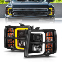 ANZO 2007-2013 Chevrolet Silverado 1500 Projector w/ Light Bar Black Housing w/ Sequential - Burkken Auto Parts