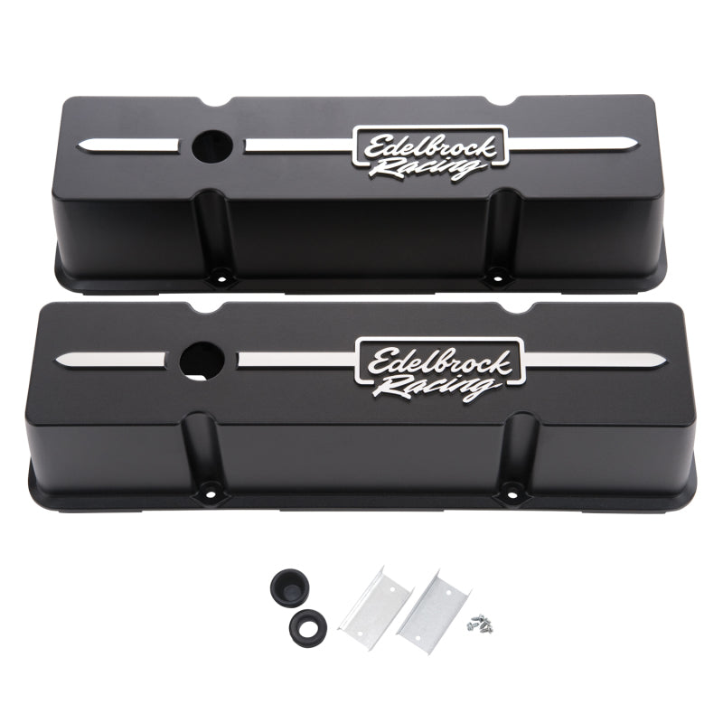 Edelbrock Valve Cover Racing Series Chevrolet 1959-1986 262-400 CI V8 Tall Black - Burkken Auto Parts