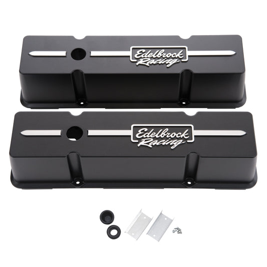 Edelbrock Valve Cover Racing Series Chevrolet 1959-1986 262-400 CI V8 Tall Black - Burkken Auto Parts