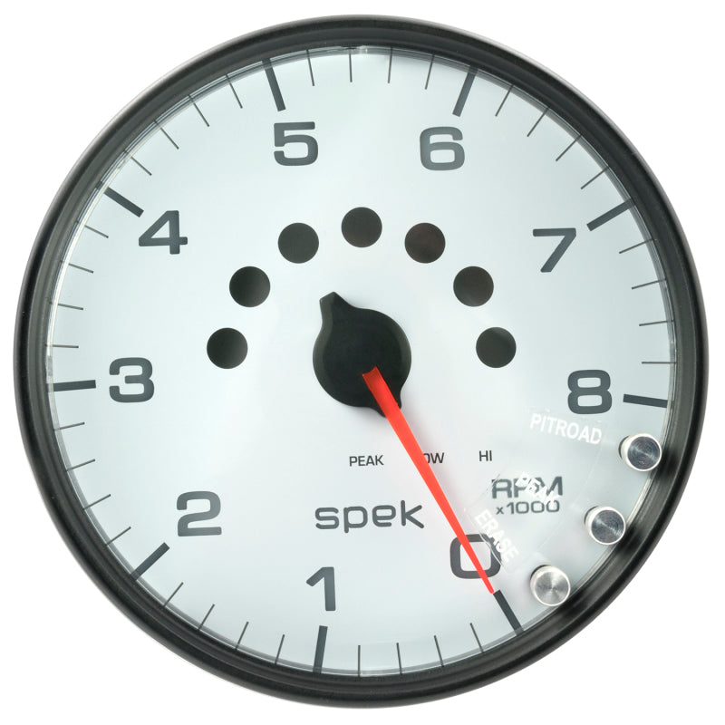 Autometer Spek-Pro Gauge Tachometer 5in 8K Rpm W/Shift Light & Peak Mem White/Black - Burkken Auto Parts