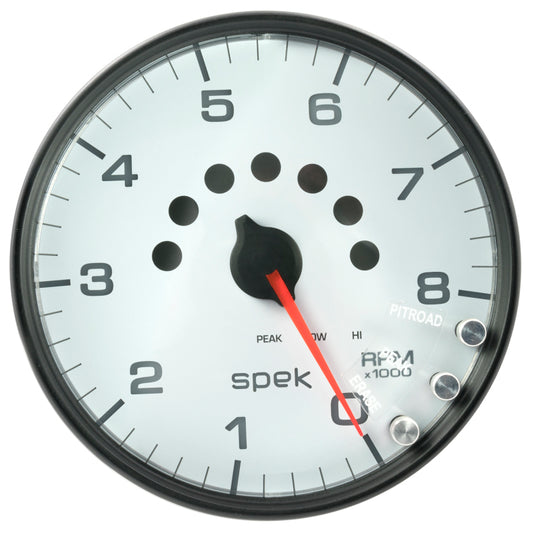 Autometer Spek-Pro Gauge Tachometer 5in 8K Rpm W/Shift Light & Peak Mem White/Black - Burkken Auto Parts
