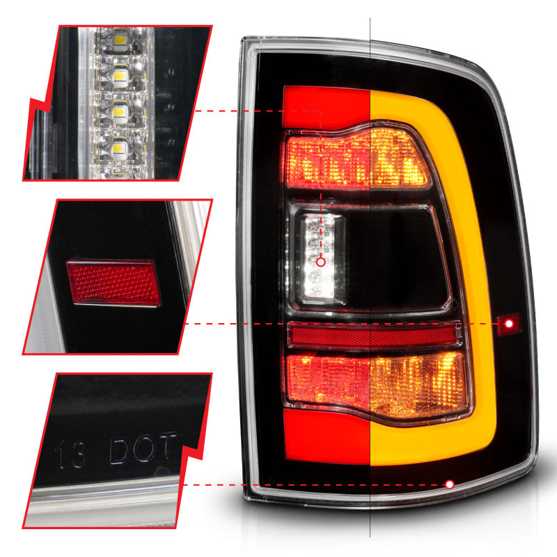 ANZO 09-18 Dodge Ram 1500 Sequential LED Taillights Black w/Switchback Amber Signal - Burkken Auto Parts