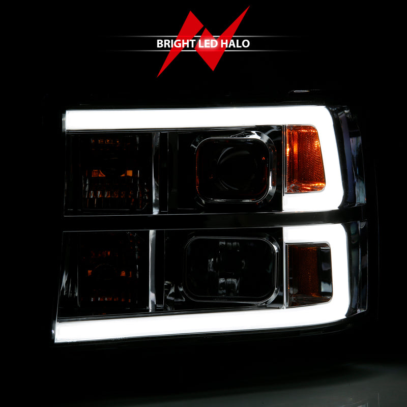 ANZO 2007-2013 GMC Sierra 1500 Projector Headlight Plank Style Chrome w/ Clear Lens Amber - Burkken Auto Parts