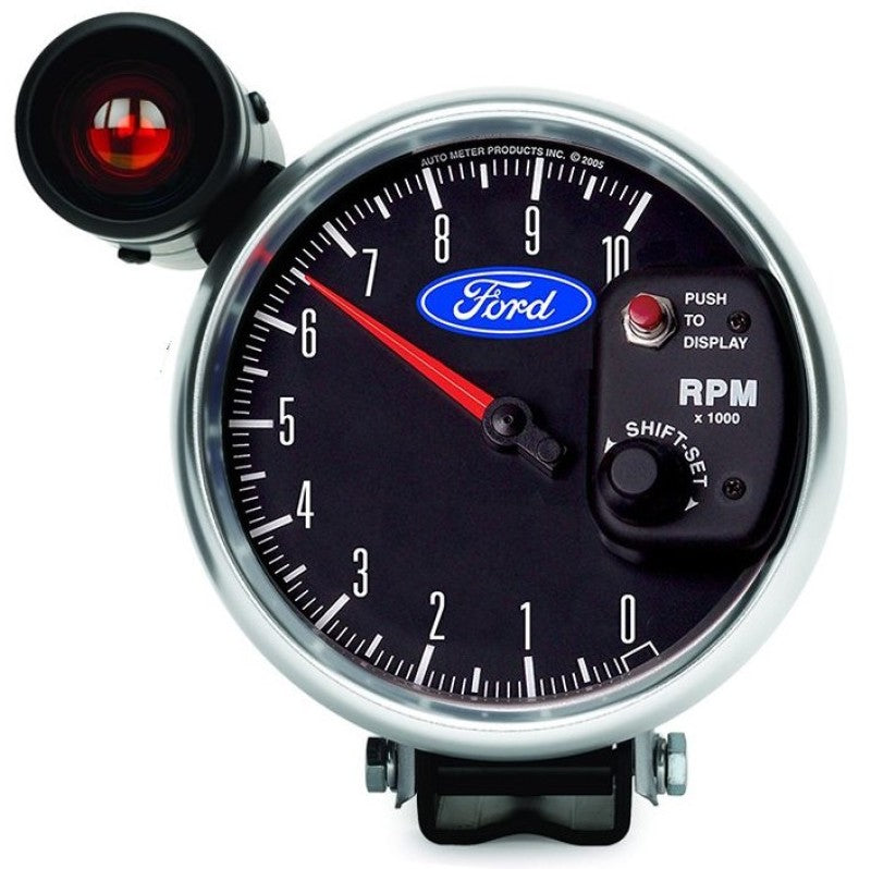Autometer Ford 5in. 10K RPM Pedestal w/ Ext. Shift-Lite Tachometer Gauge - Burkken Auto Parts