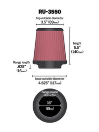 K&N Universal Rubber Filter 3 1/2 inch FLG / 4 5/8 inch Base / 3-1/2 inch Top / 5 1/2 inch Height - Burkken Auto Parts