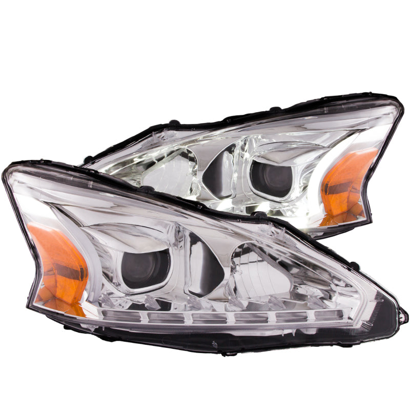 ANZO 2013-2014 Nissan Altima Projector Headlights w/ Plank Style Design Chrome - Burkken Auto Parts