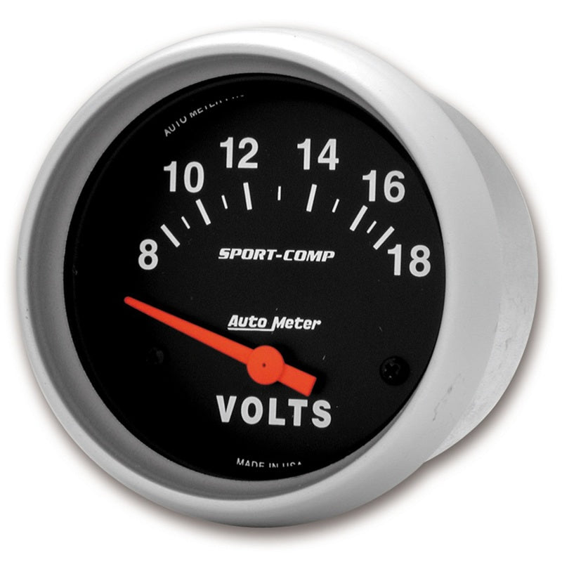 Autometer Sport-Comp 2 5/8in 8-18 Volt Short Sweep Electric Voltmeter Gauge - Burkken Auto Parts