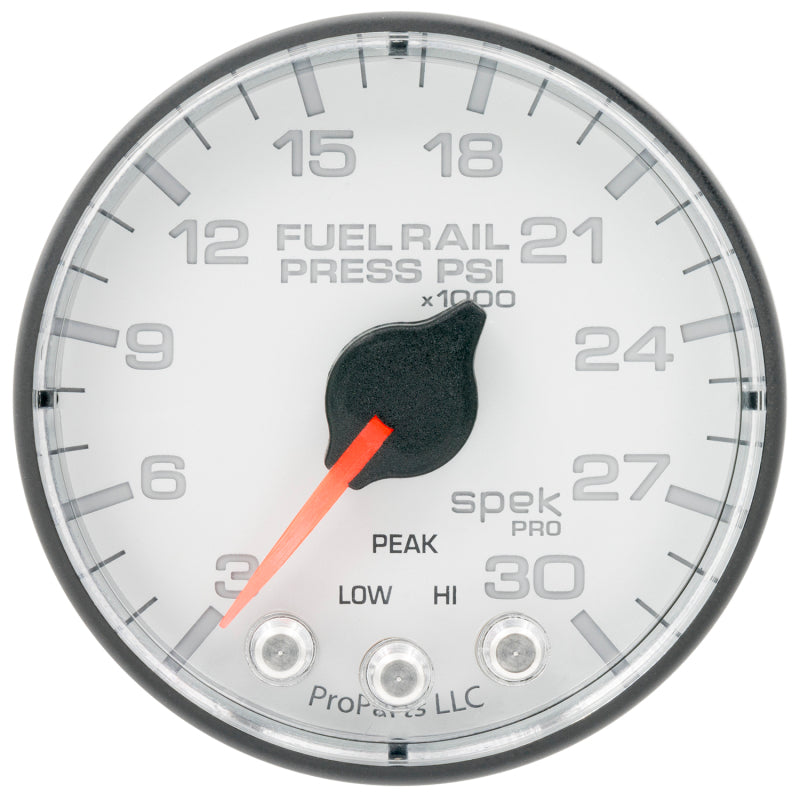 Autometer Spek-Pro 2 1/16in 30KPSI Stepper Motor W/Peak & Warn White/Black Rail Pressure Gauge - Burkken Auto Parts