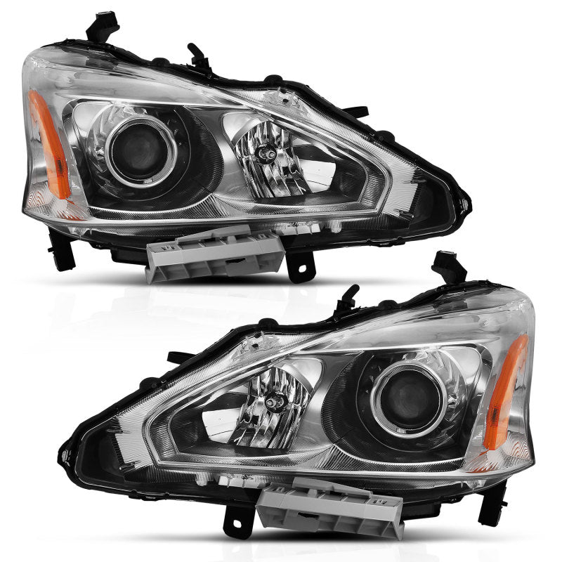 ANZO 2013-2015 Nissan Altima Projector Headlight Chrome Amber - Burkken Auto Parts