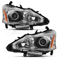 ANZO 2013-2015 Nissan Altima Projector Headlight Chrome Amber - Burkken Auto Parts