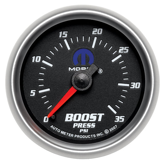 AutoMeter Gauge Boost 2-1/16in. 35PSI Mechanical Black Mopar - Burkken Auto Parts