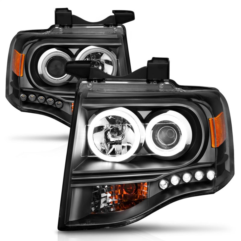 ANZO 2007-2014 Ford Expedition Projector Headlights w/ Halo Black - Burkken Auto Parts