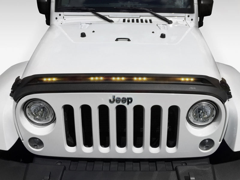 AVS 2007-2018 Jeep Wrangler JK Aeroskin Low Profile Hood Shield w/ Lights - Black - Burkken Auto Parts