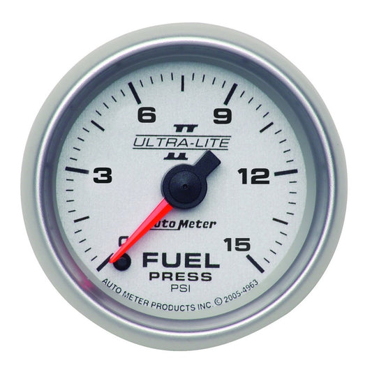 Autometer Ultra-Lite II 52mm 0-15 PSI Full Sweep Electronic Fuel Pressure Gauge - Burkken Auto Parts