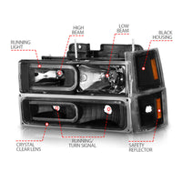 ANZO 88-98 Chevrolet C1500 Crystal Headlights w/ Light Bar Black Housing w/ Signal Side Markers 8Pcs - Burkken Auto Parts