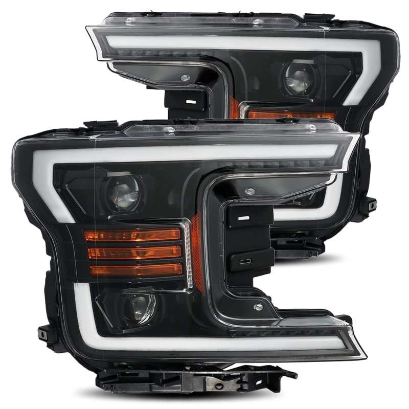 AlphaRex 18-20 Ford F-150 LUXX LED Proj Headlights Plank Style Jet Blk w/Activ Light/Seq Signal/DRL - Burkken Auto Parts