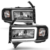 ANZO 94-02 Dodge RAM Crystal Headlight - w/ Light Bar Black Housing - Burkken Auto Parts