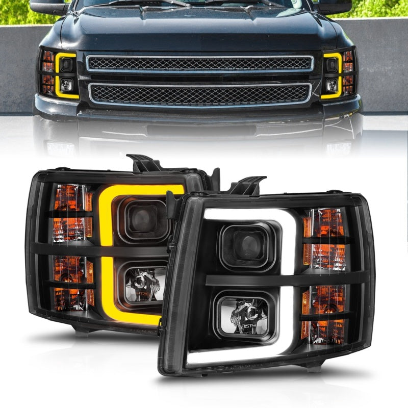 ANZO 2007-2013 Chevrolet Silverado 1500 Projector w/ Light Bar Black Housing w/ Sequential - Burkken Auto Parts
