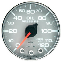 Autometer Spek-Pro Gauge Oil Press 2 1/16in 120psi Stepper Motor W/Peak & Warn Slvr/Chrm - Burkken Auto Parts