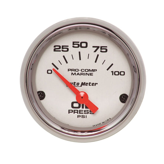 Autometer Ultra-Lite 2-1/16in Electric 100 PSI Oil Pressure Gauge Marine Chrome - Burkken Auto Parts