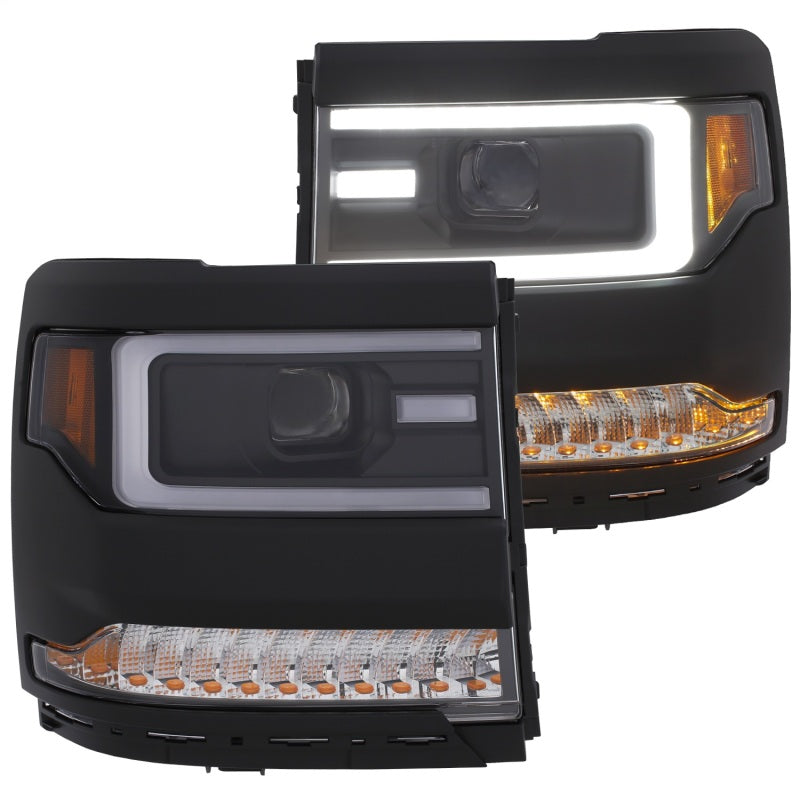 ANZO 16+ Chevy Silverado 1500 Projector Headlights Plank Style Black w/Amber/Sequential Turn Signal - Burkken Auto Parts