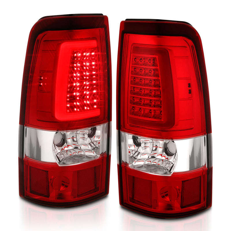 ANZO 1999-2002 Chevy Silverado 1500 LED Taillights Plank Style Chrome With Red/Clear Lens - Burkken Auto Parts